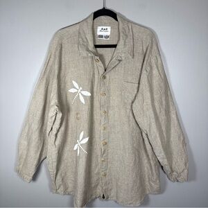 FLAX by Jeanne Engelhart Oversized Linen button up Shirt Oatmeal Size Large RARE